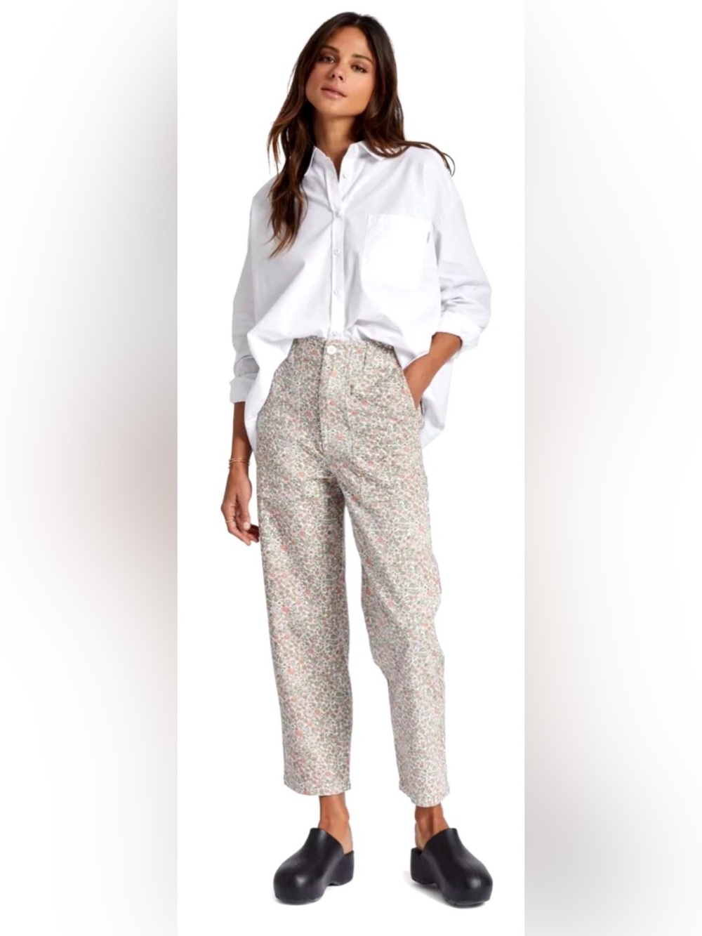 Brixton Vancouver Utility Pants Womens 26 White Floral High Waisted Straight
